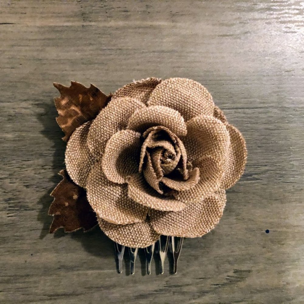 New Burlap Flower Hair Comb